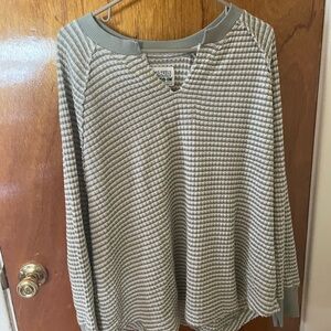 American Eagle Green and White Striped Sweater